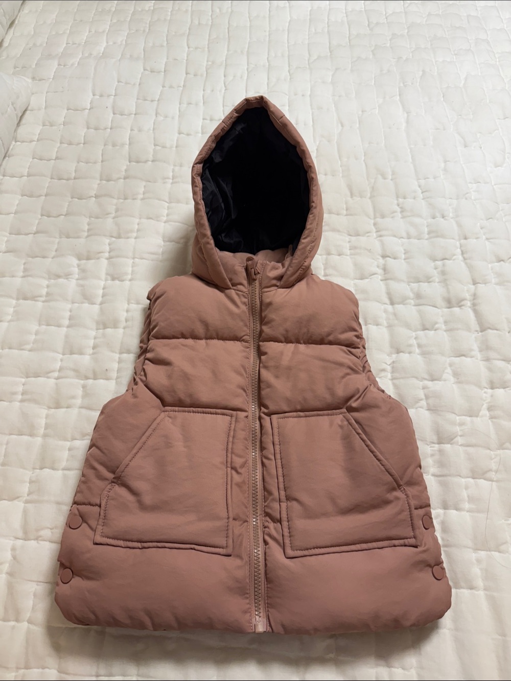 Zara Hooded Puffer Vest in Dusty Rose